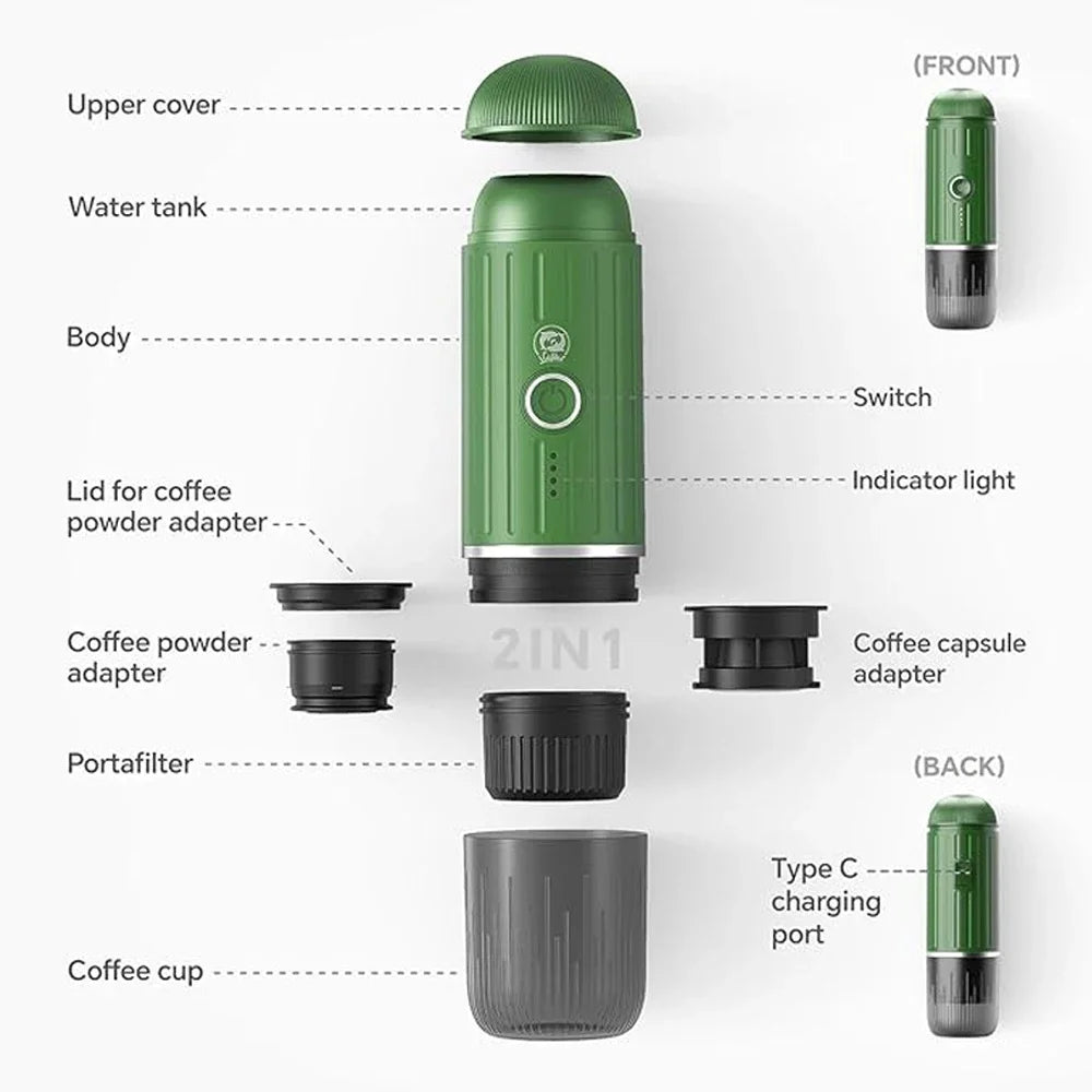 Travel Car Self-Heating Coffee Maker Portable Electric Espresso Machine for Camping With Ground Coffee & NS Capsule