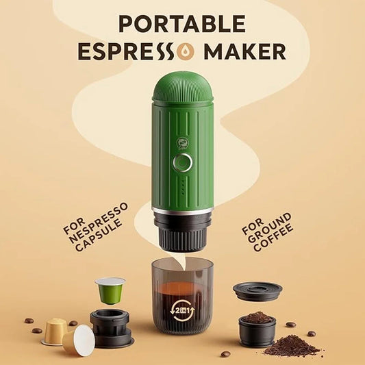 Travel Car Self-Heating Coffee Maker Portable Electric Espresso Machine for Camping With Ground Coffee & NS Capsule