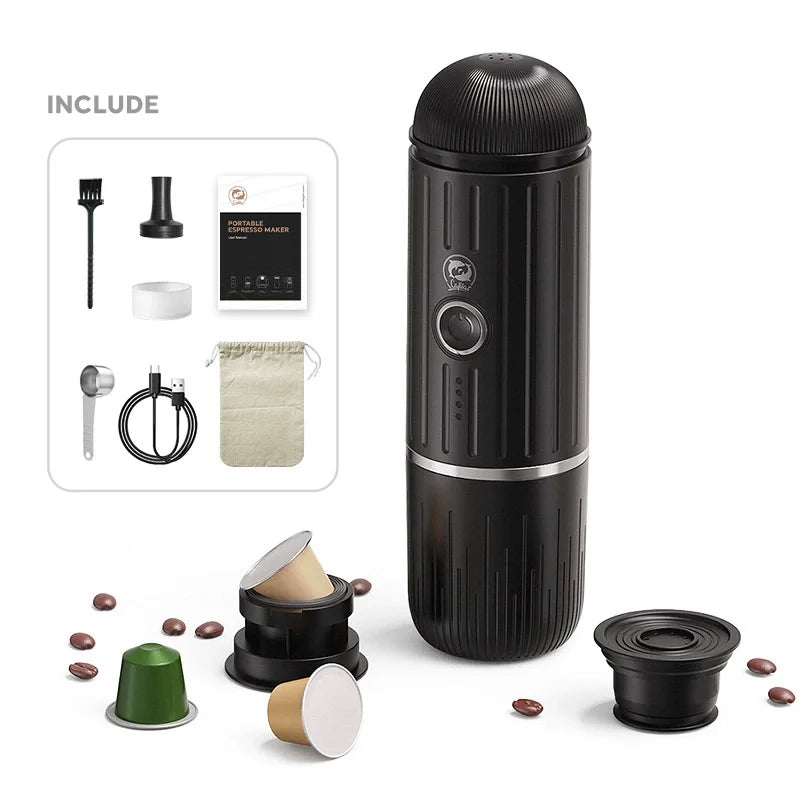 Travel Car Self-Heating Coffee Maker Portable Electric Espresso Machine for Camping With Ground Coffee & NS Capsule