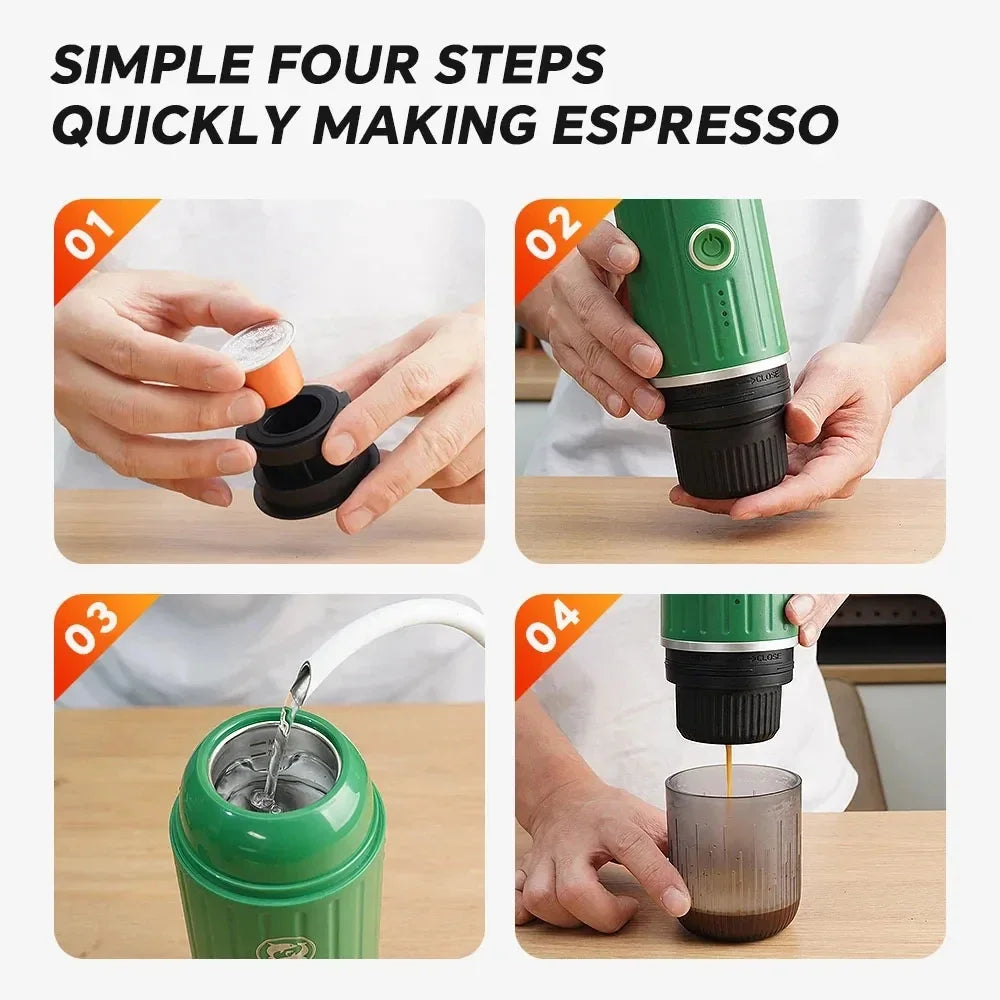 Travel Car Self-Heating Coffee Maker Portable Electric Espresso Machine for Camping With Ground Coffee & NS Capsule